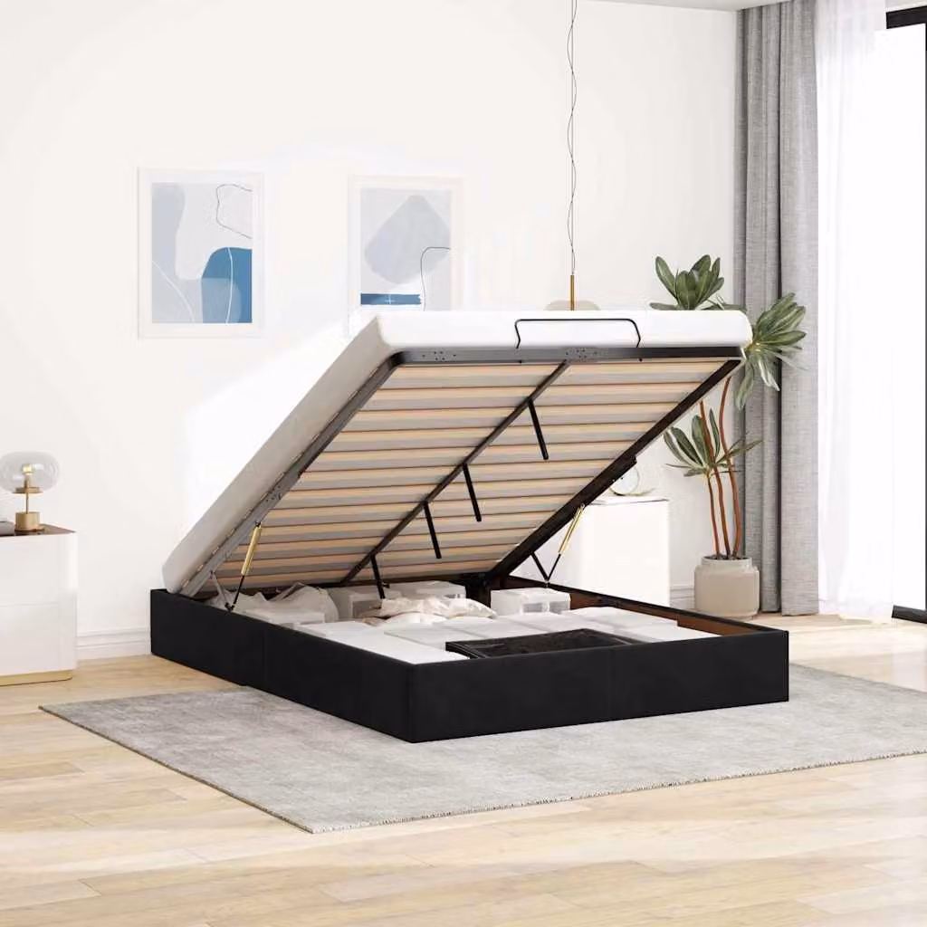 Struttura Letto con Contenitore a Sollevamento vidaXL in Velluto Nero L 140 cm x P 200 cm