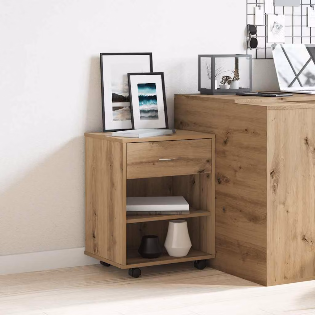 Armadietto con ruote vidaXL in MDF marrone con ripiani e cassetti L/P/H: 46 x 36 x 59 cm