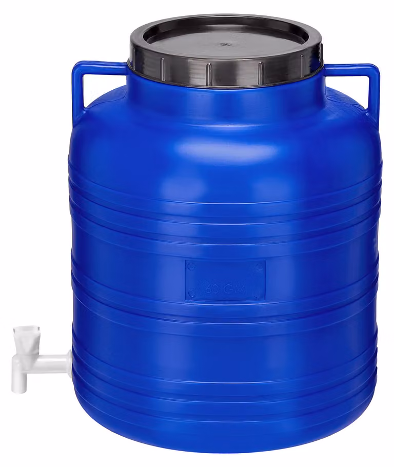 Garronda 60L fusto in plastica Fusto da 60 litri senza BPA con coperchio e rubinetto Fusto a collo largo GD-0090, blu
