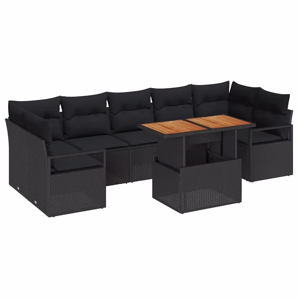 Set Divano da Giardino vidaXL 8 Pezzi Nero con Cuscini e Tavolino da Esterno in Rattan e Acciaio – 2