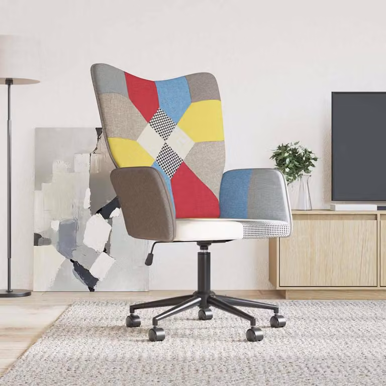 Sedia Relax vidaXL in Tessuto Patchwork Multicolore con Ruote e Sedia Girevole 360 Gradi