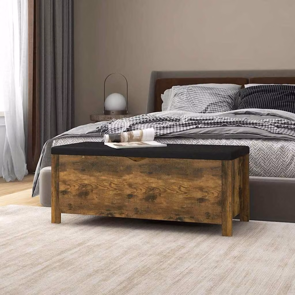 vidaXL Contenitore con Cuscino in Rovere Fumo e Finta Pelle Marrone L: 105 cm, P: 40 cm, H: 45 cm – 1