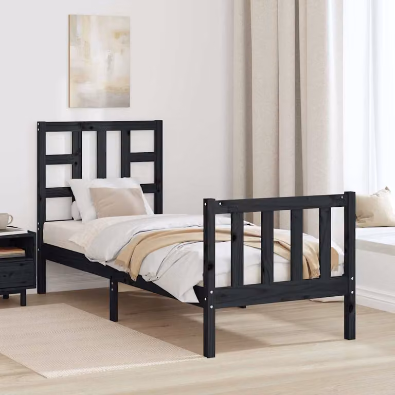 vidaXL Giroletto con Testiera in Legno Massello di Pino Nero, L/P/H: 190 x 80 x 80,5 cm