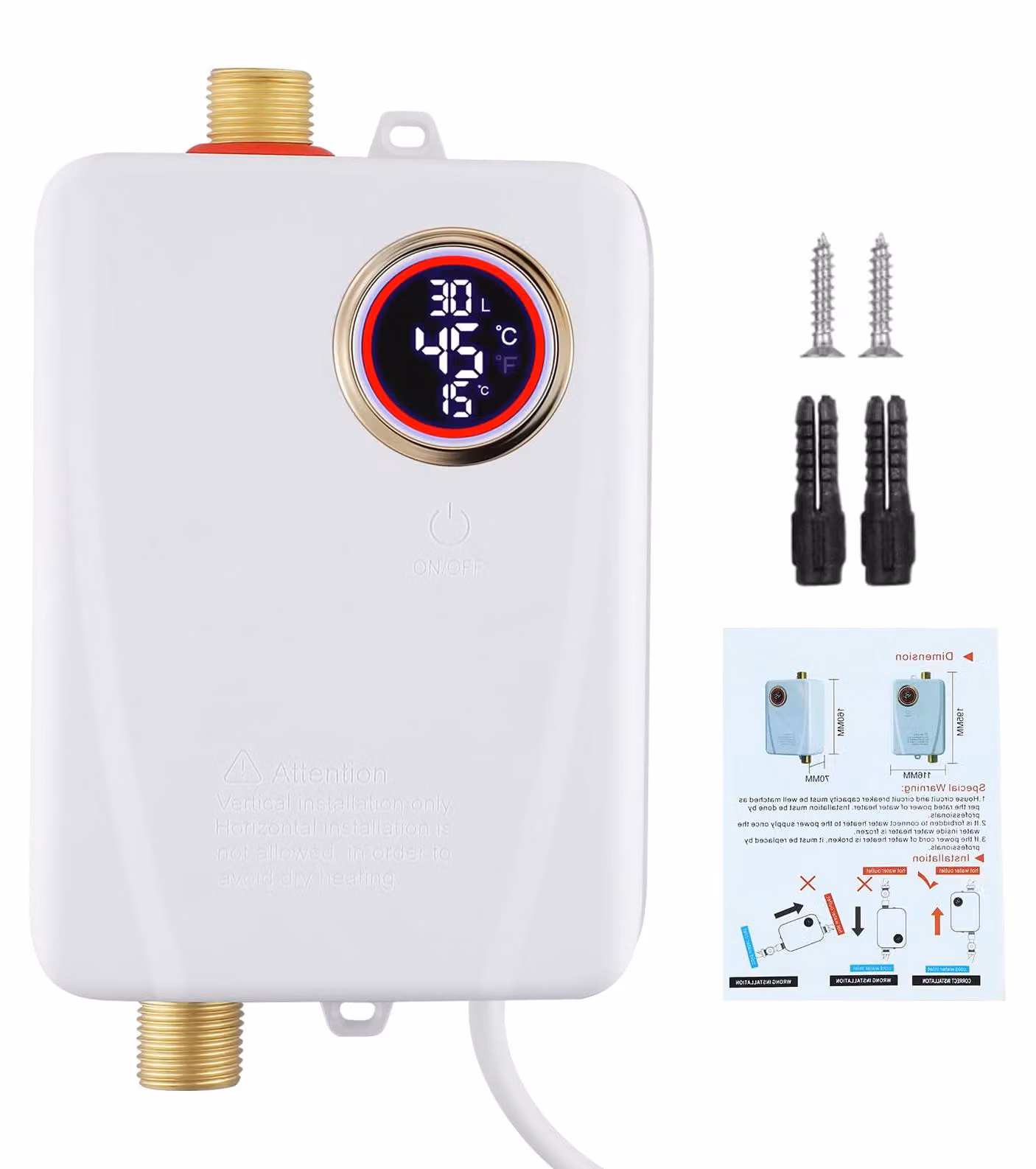 Scaldabagno elettrico a flusso continuo - Potenza: 3500 W - Dimensioni ridotte: solo 7 cm di profondità - Colore: bianco
