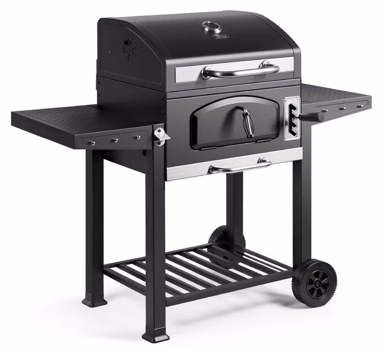 Barbecue a carbonella - Griglia XL americana 2 in 1 - Griglia e affumicatore - Griglia in ghisa - Ripiani laterali ribaltabili