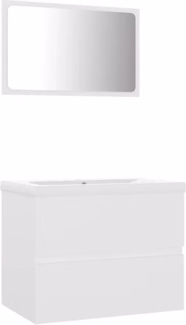 Set Mobili da Bagno Moderno Bianco con Mobile Lavabo e Armadietto Specchio in Legno e Ceramica L: 60 cm, P: 45 cm, H: 38,5 cm