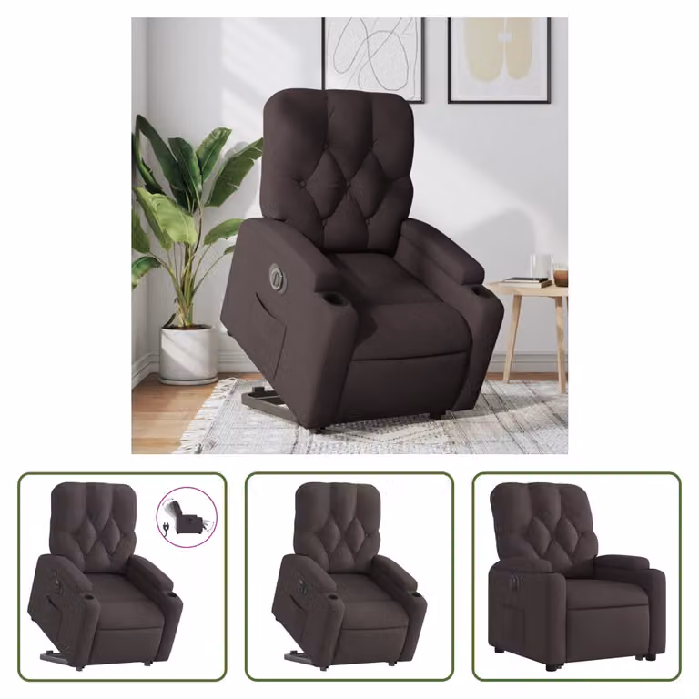 The Living Store Poltrona relax con supporto elettrico in tessuto marrone scuro