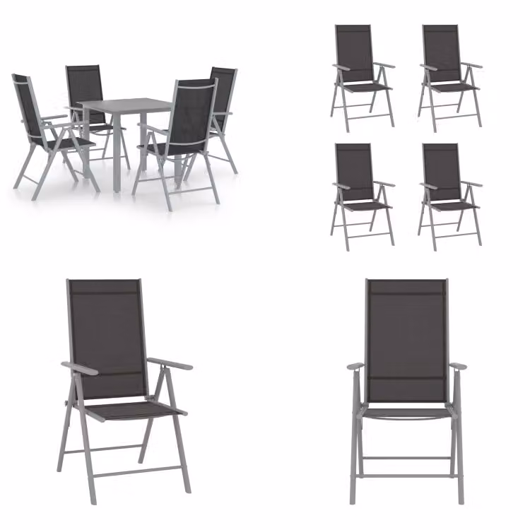 vidaXL Set da pranzo da giardino 5 pezzi in alluminio argento e nero - Set da pranzo da giardino - Set da pranzo da giardino - Set da giardino - Set da giardino