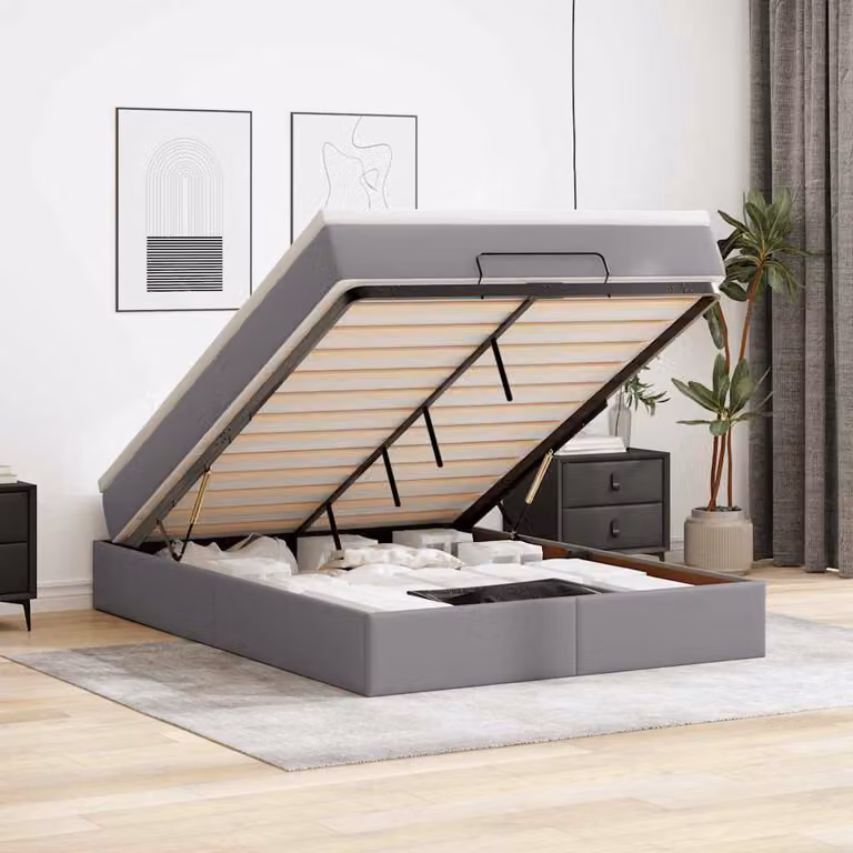 vidaXL Struttura Letto con Contenitore e Materasso in Similpelle Grigio e Bianco L: 140 cm, P: 190 cm, H: 28 cm