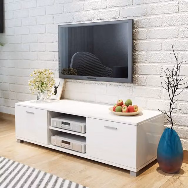 Mobile Porta TV Moderno vidaXL Bianco Lucido in MDF L: 140 cm, P: 40,5 cm, H: 35 cm