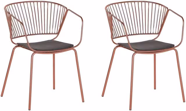 Set di 2 sedie da pranzo BELIANI in stile industriale con struttura in metallo rosso rame e seduta in ecopelle nera