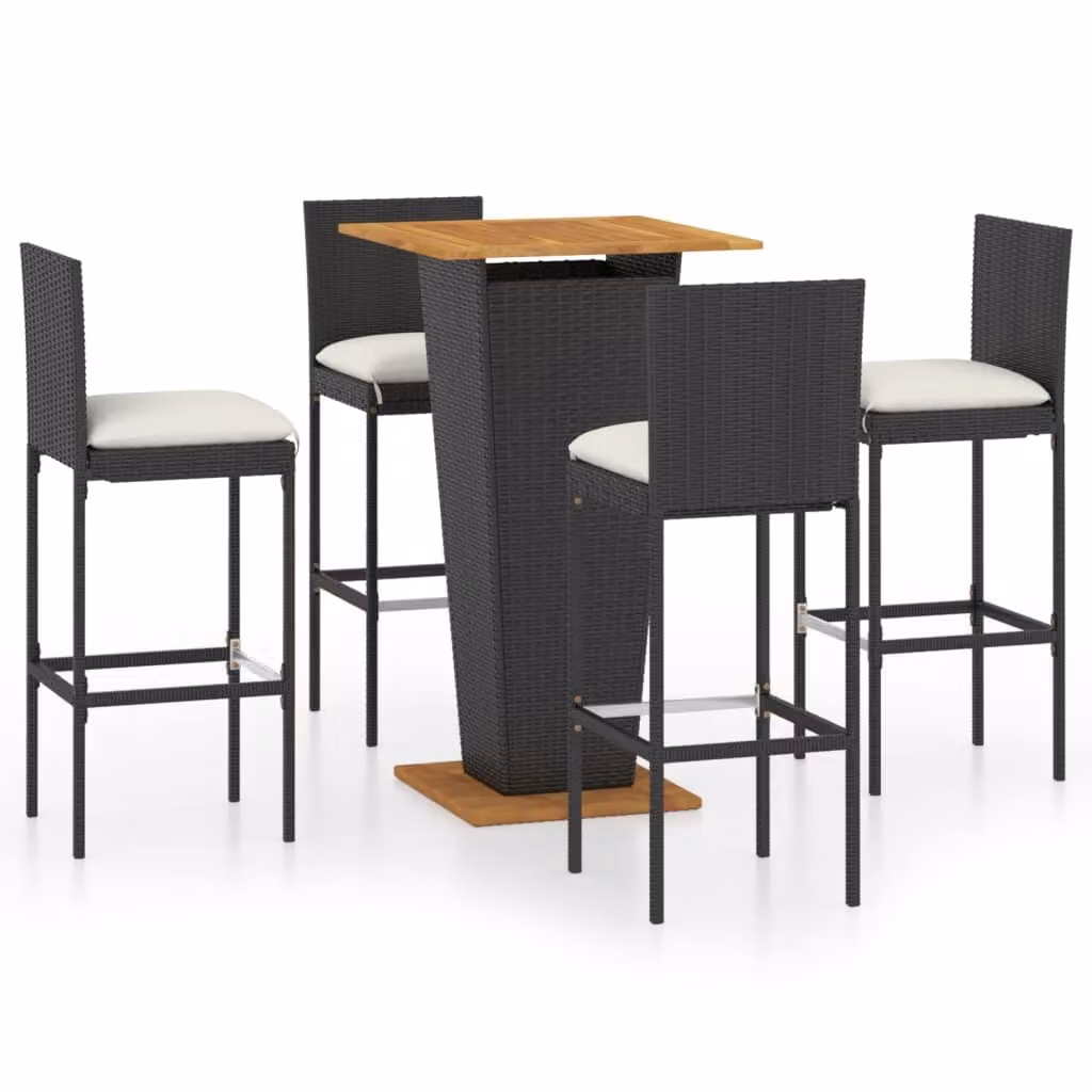 Set da Bar da Giardino 5 pz con Cuscini in Polyrattan Nero