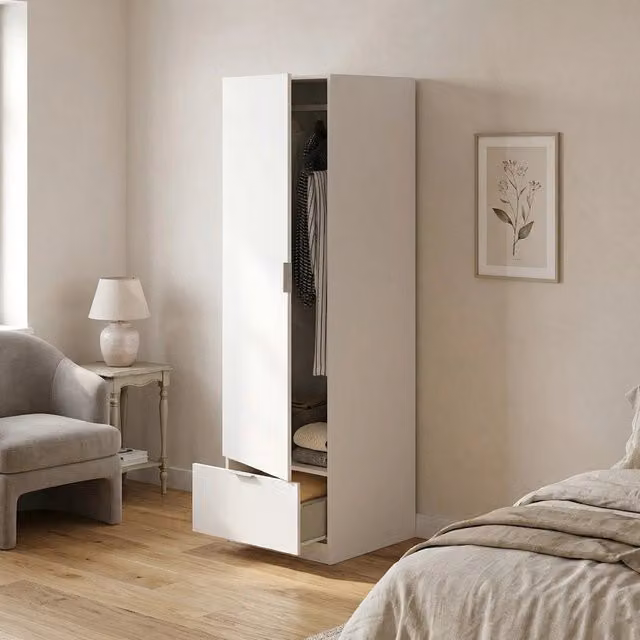 Guardaroba DMORA Bianco con Anta e Ripiani, Design Moderno in MDF – 1
