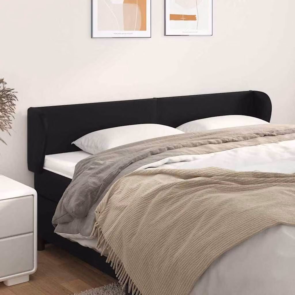 Testiera del letto con design ad orecchio vidaXL in similpelle nera, L: 183 cm, P: 23 cm, H: 78-88 cm