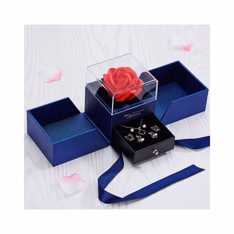 Portagioie con rosa rossa, coperchio trasparente, dimensioni 10x9,5x11 cm