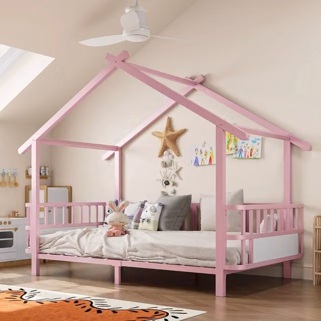 Letto a casetta per bambini KOMHTOM in metallo rosa opaco L/P/H: 200 x 90 x 120 cm