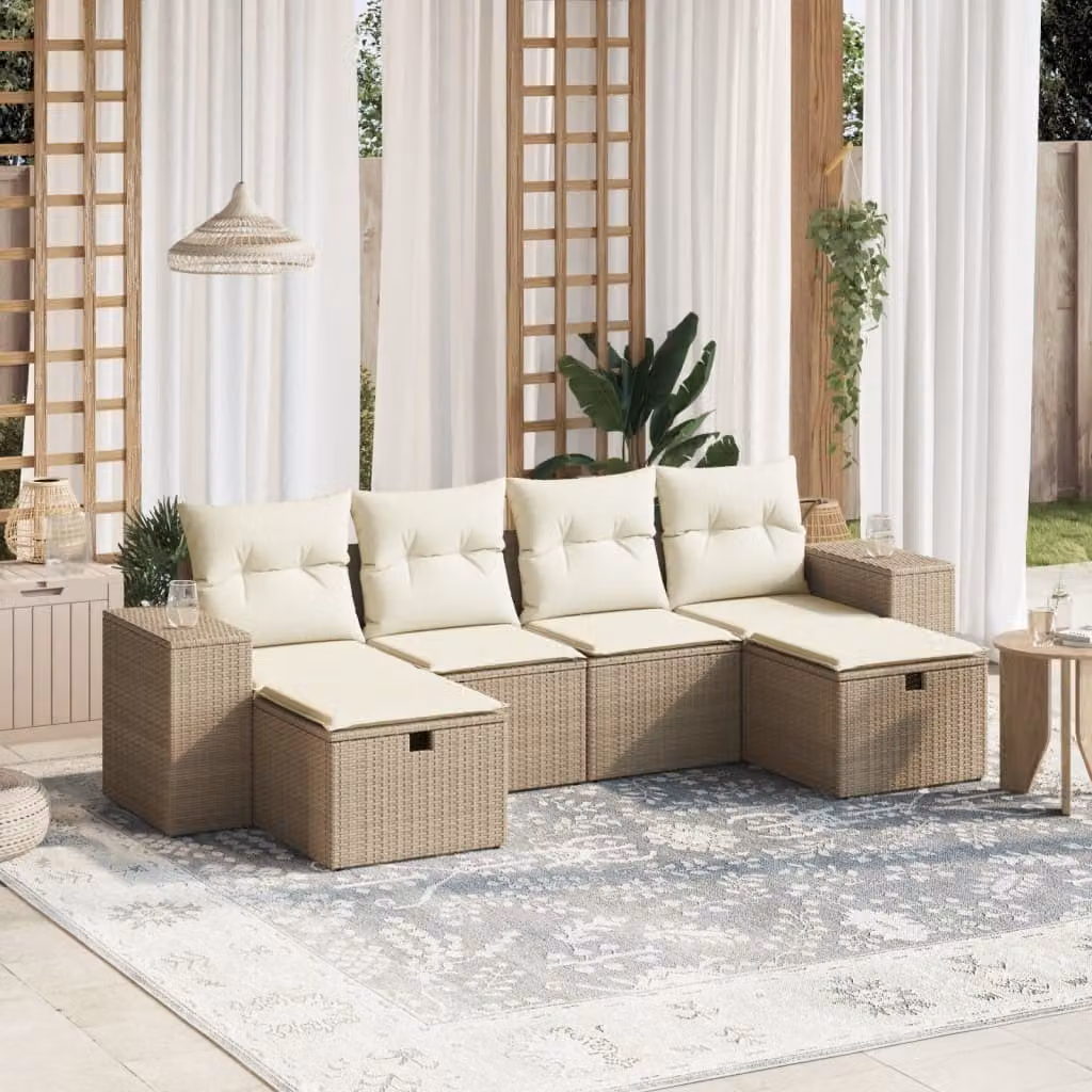 Maison Exclusive - Set Divano da Giardino 6 pz con Cuscini Beige in Polyrattan