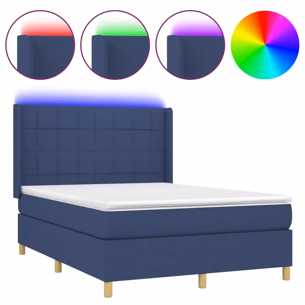 vidaXL Letto a Molle con Materasso e Illuminazione LED Blu, Struttura in Tessuto e Legno, L/P/H: 140 x 200 x 128 cm – 2