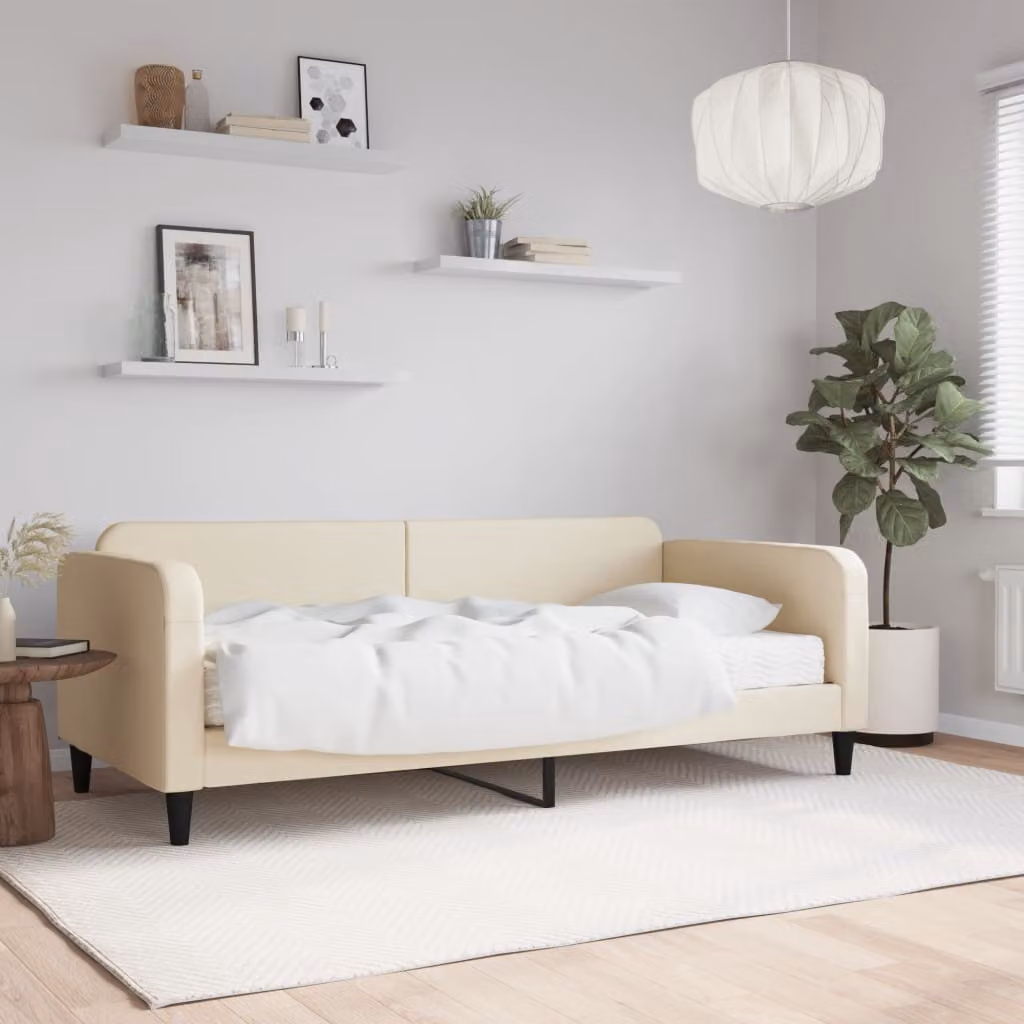 vidaXL Divano Letto con Materasso in Tessuto Beige L: 200 cm, P: 90 cm, H: 75 cm