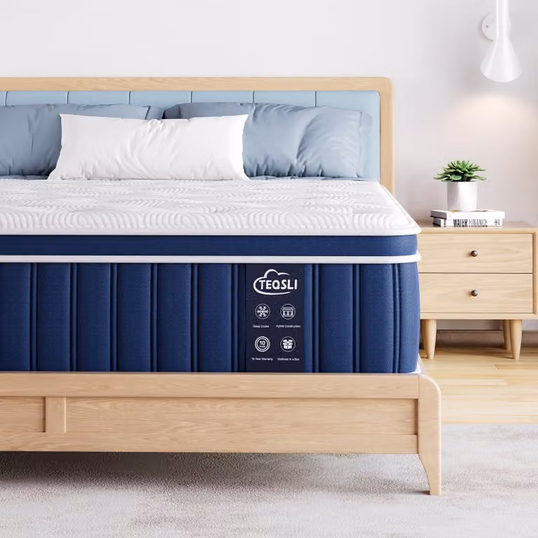 Materasso a molle insacchettate TeQsli, 9 zone, dimensioni 140x200 cm, livello di comfort H3, certificazioni Öko-Tex e CertiPUR