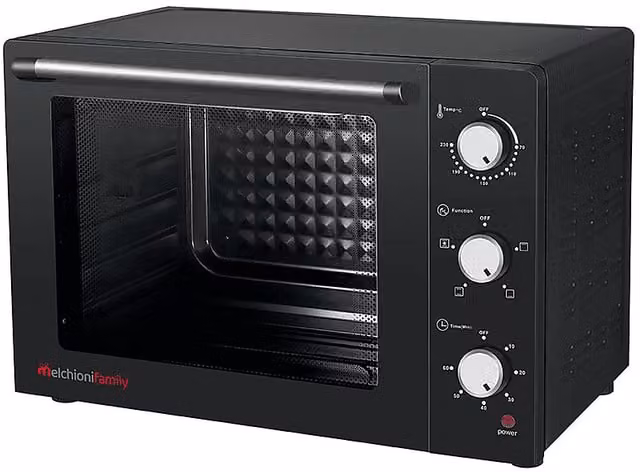 Fornetto elettrico Melchioni Family Enjoy 63 con girarrosto motore e grill, nero, 63 l