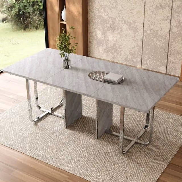 Tavolo da pranzo moderno REDOM rettangolare in MDF e metallo grigio L: 180 cm, P: 80 cm, H: 75 cm