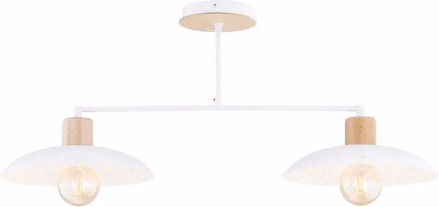 Plafoniera Nordica Siri Luceart-Classic con 2 Luci in Legno e Acciaio Bianco