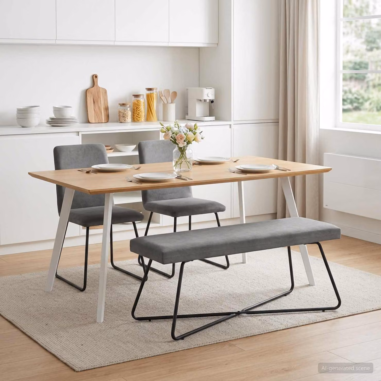 Panchina moderna vidaXL in velluto grigio con struttura in metallo e MDF, L 110 x P 40 x H 45 cm