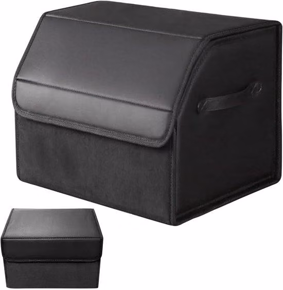 Scatola portaoggetti per auto 38 x 31 x 30 cm con coperchio - Scatola pieghevole in pelle con nastro in velcro antiscivolo e manici, ideale per SUV, station wagon e campeggio