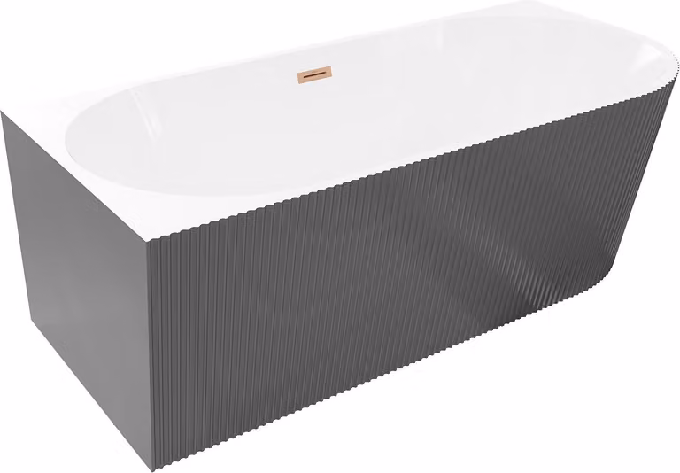 Mexen Silo vasca da bagno indipendente angolare sinistra rigata 170 x 80 cm, bianca/grigia, troppopieno in rame spazzolato