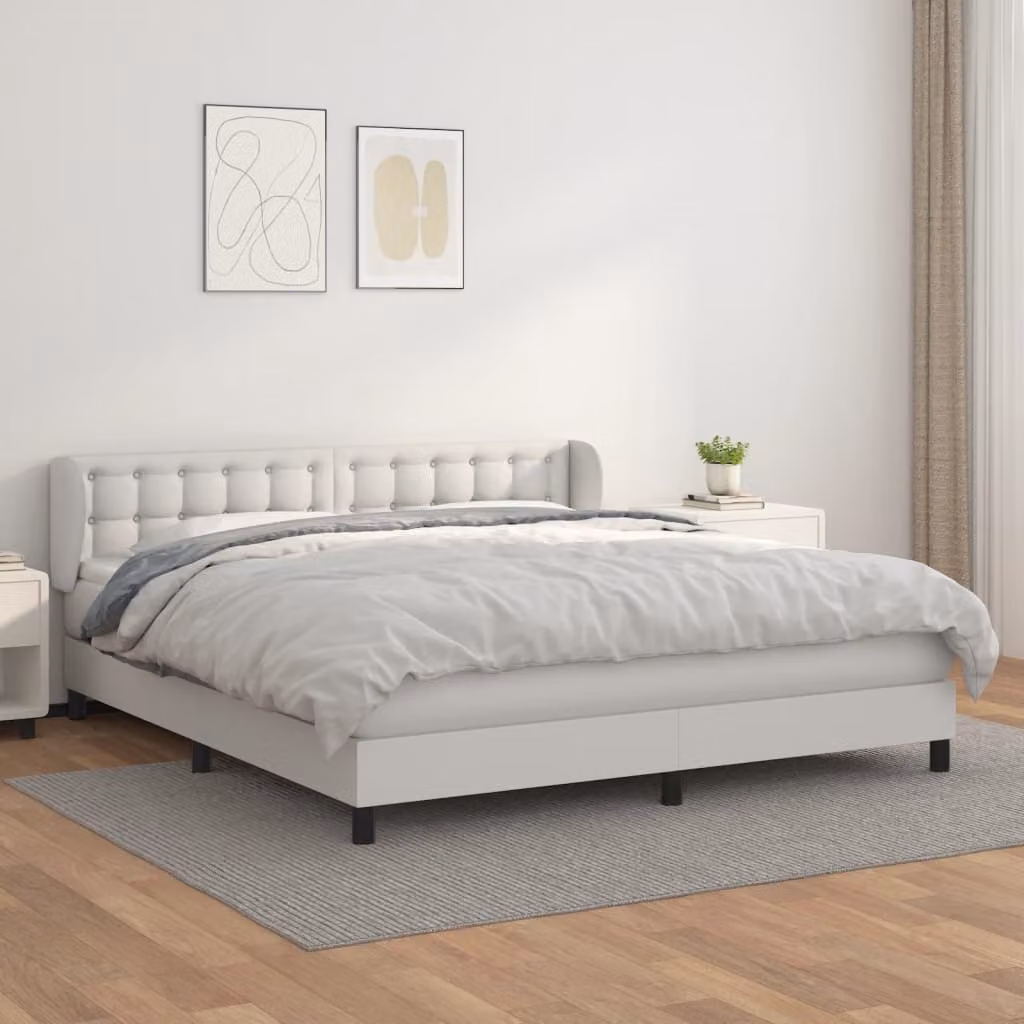 The Living Store Letto a molle con materasso bianco 180x200 cm in Pelle finta