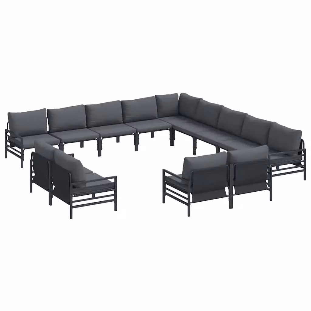 Set Divano da Giardino a L vidaXL in Acciaio Antracite con Tavolino e Cuscini, 13 Pezzi – 2