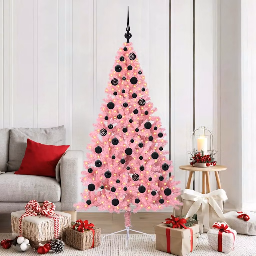 vidaXL Albero di Natale artificiale con luci integrate Rosa 180 cm PVC