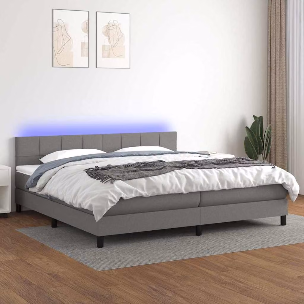 Letto a molle con materasso e illuminazione LED vidaXL in tessuto grigio scuro L/P: 200 x 200 cm – 1