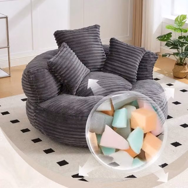 Poltrona Sacco in Tessuto a Coste con Schienale Alto e Cuscini ¨C MINIMAL ¨C Relax