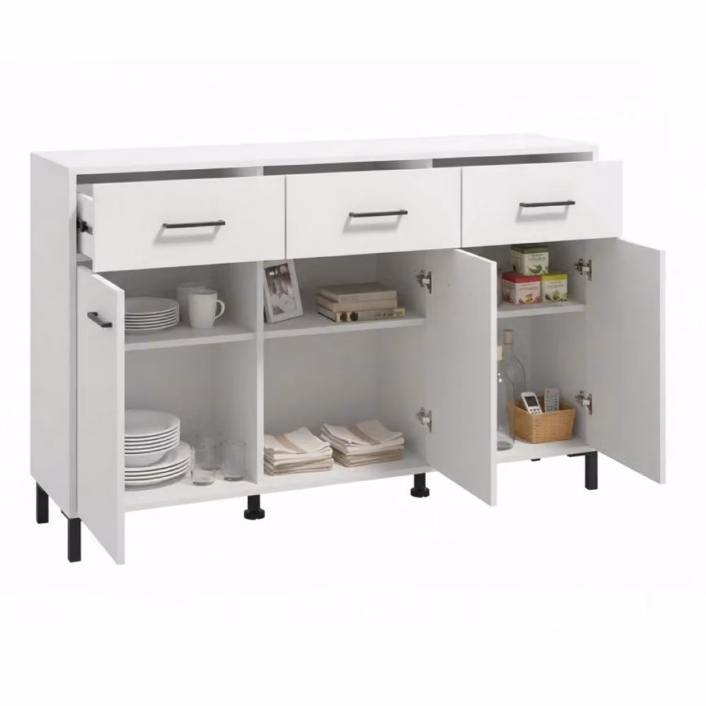 Madia Laerru DMORA con 3 ripiani, design moderno, Bianco, L 138 cm x P 40 cm x H 90 cm – 2