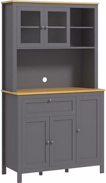 Armadio da cucina e buffet HOMCOM moderno in grigio con 5 ante, 2 vetrate, 1 cassetto e nicchia centrale, Altezza: 180 cm – 1