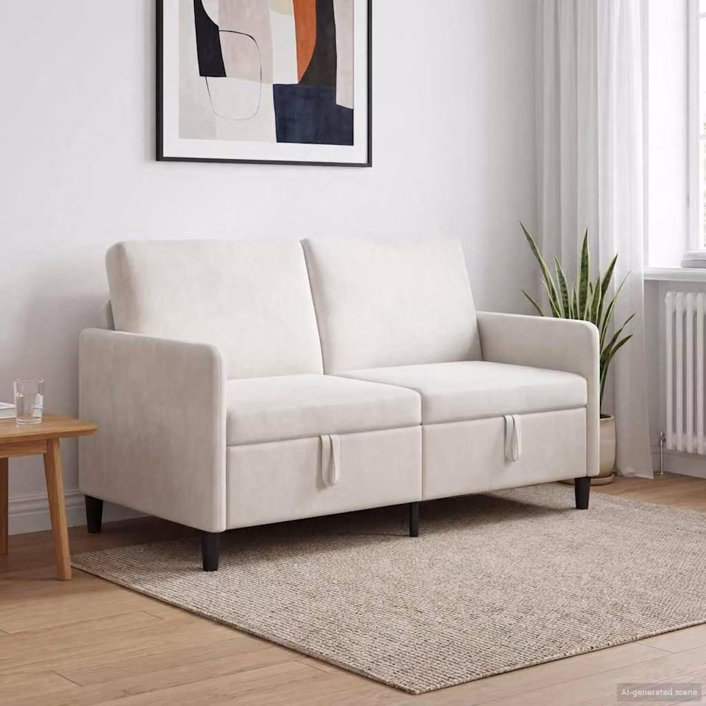 Divano moderno vidaXL con contenitore apribile in tessuto beige L: 152 cm, P: 78 cm, H: 87 cm
