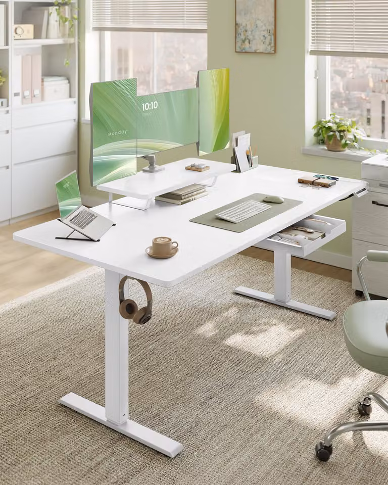 Scrivania regolabile in altezza VASAGLE, 160 cm, connessione USB-C, promemoria per lunghi periodi di seduta, supporto per monitor montabile in modo flessibile