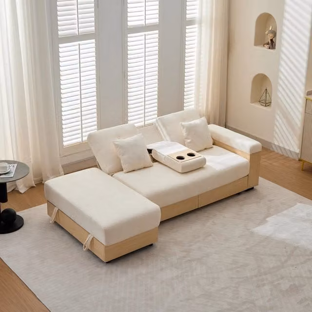Divano letto angolare MIVRAY beige in tessuto con funzione click-clack e design moderno per il tuo soggiorno L/P/H: 217 x 90 x 90 cm