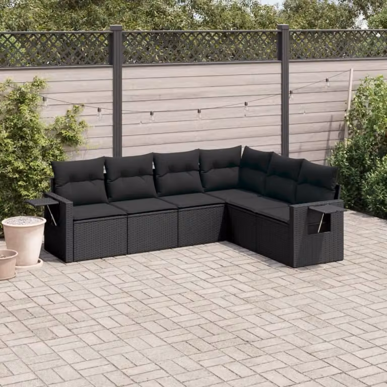 Maison Exclusive - Set Divano da Giardino 6 pz con Cuscini Nero in Polyrattan