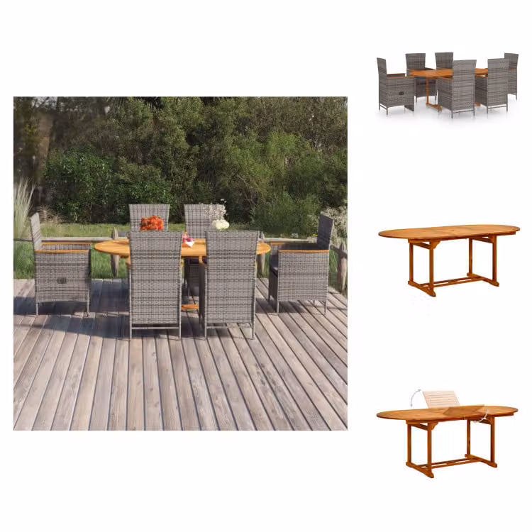 vidaXL set da pranzo da giardino 7 pezzi in rattan grigio - Set di mobili da giardino