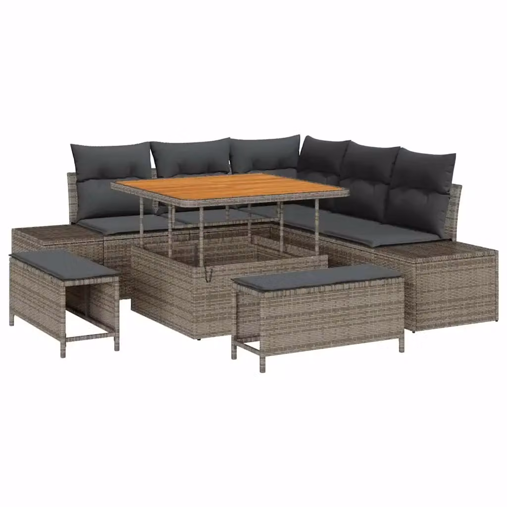 Set Divano da Giardino a L vidaXL 8 pz Grigio con Cuscini e Tavolino in Poly Rattan e Metallo – 2