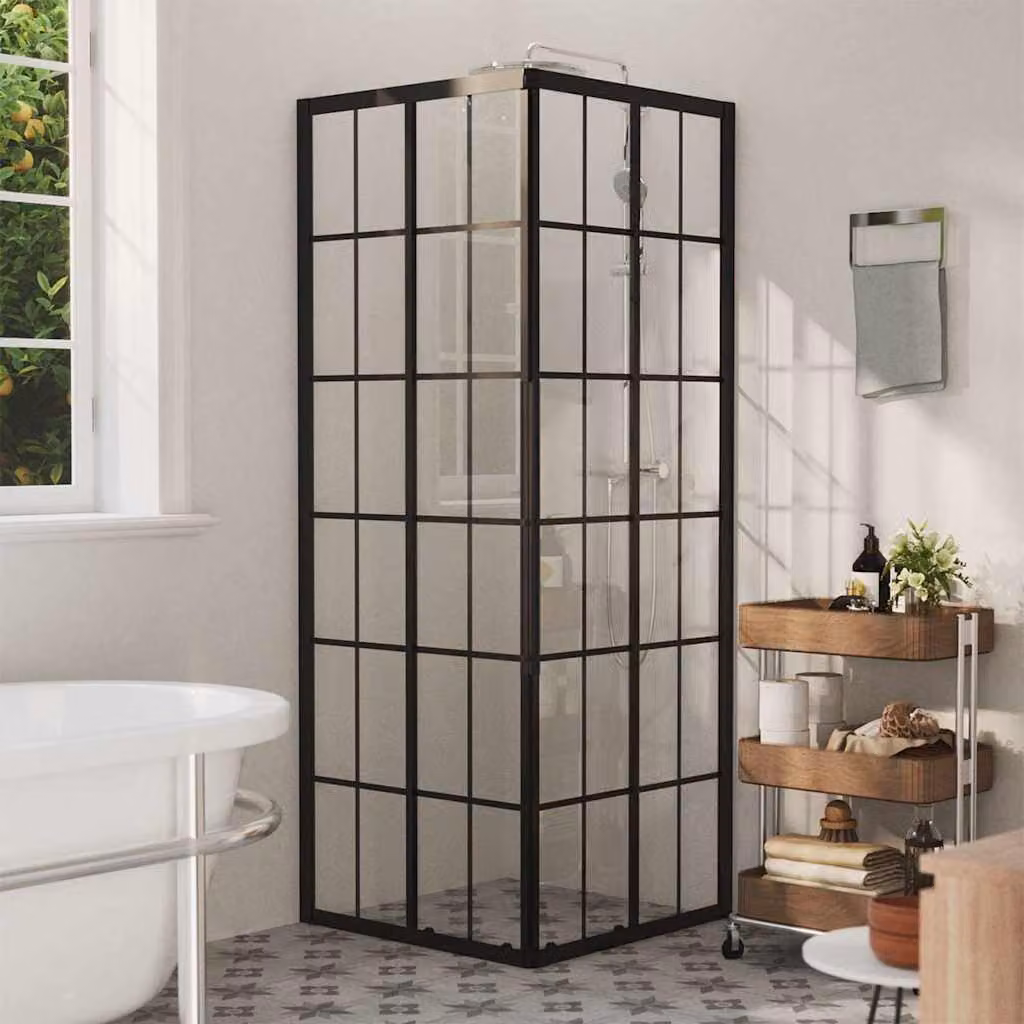 Cabina Doccia Angolare Quadrata vidaXL in Vetro Trasparente con Profilo Nero L/P/H: 80 x 80 x 180 cm