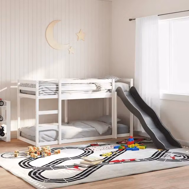 Letto a Castello Scivolo e Scala Bianco 90x200 cm Legno di Pino 3284243