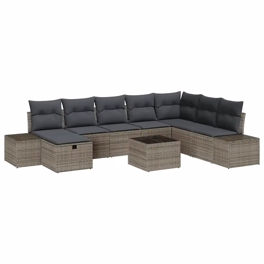 Set Divano da Giardino vidaXL 9 Pezzi a Forma di L Grigio con Cuscini e Tavolino in Polyrattan e Metallo – 2