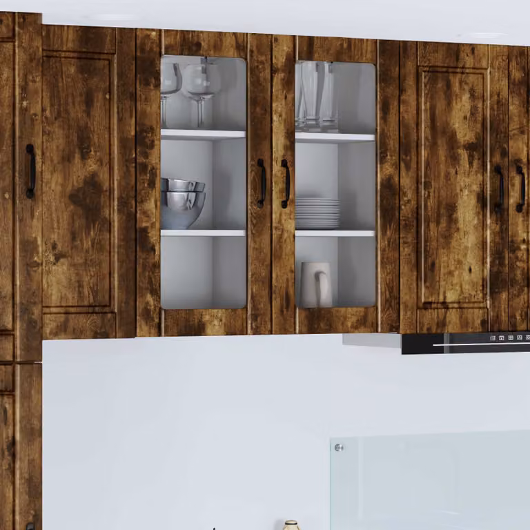 Set di 2 mobili da parete PORTO vidaXL in legno e vetro, colore Rovere fumé, L: 80,0 cm, P: 27,31 cm, H: 40,0 cm
