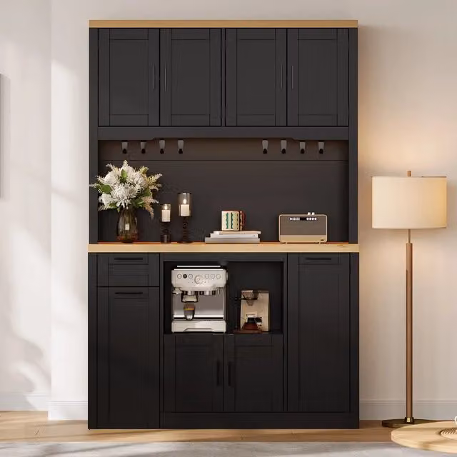 Desviae Dispensa alta con LED RGB prese 2 AC 2 USB cassetti e ripiani regolabili MDF nero naturale 120 × 40 × 182 cm