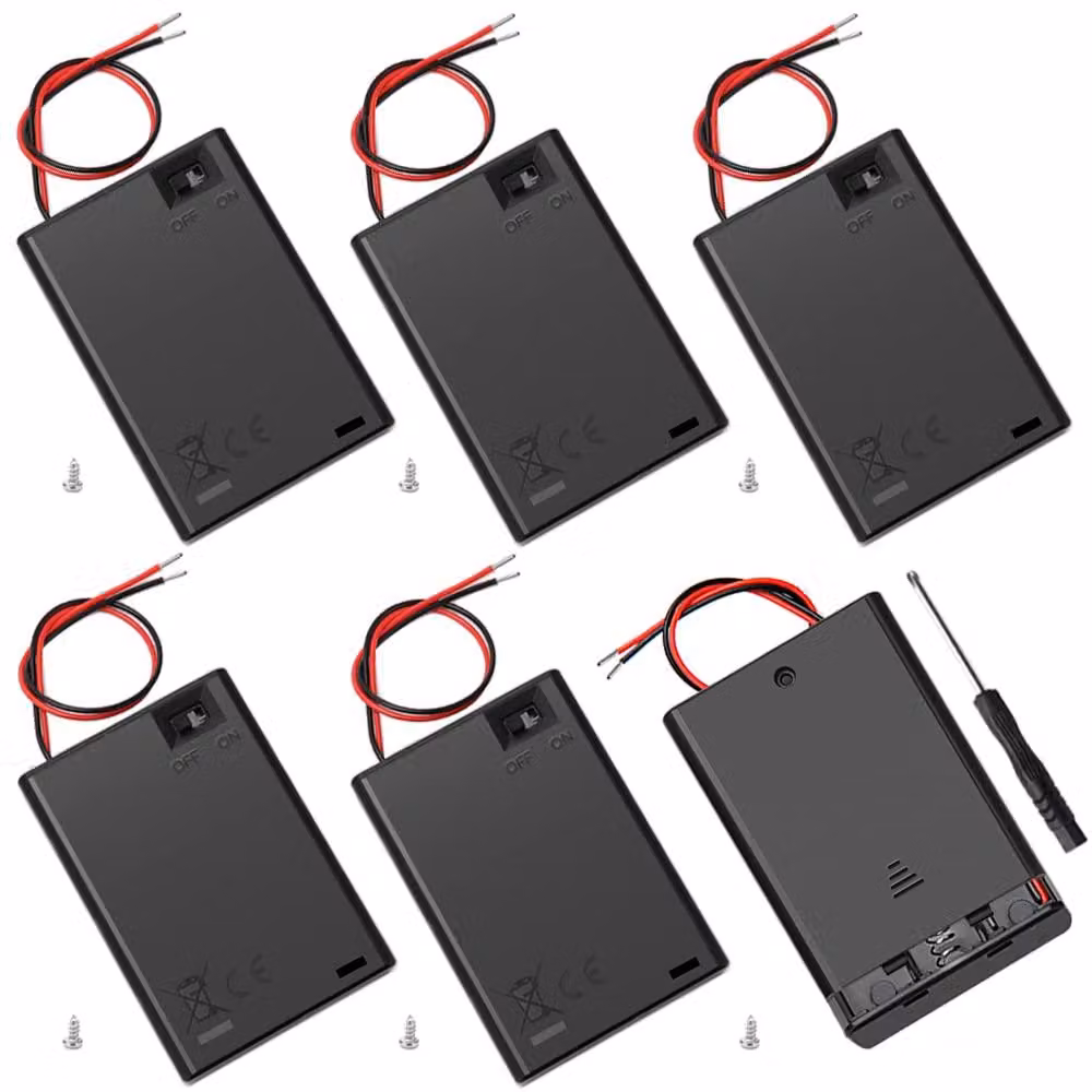 6 portabatterie per 3 batterie AA, con interruttore ON/OFF e coperchio
