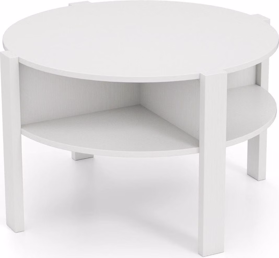 Tavolino rotondo con contenitore - Legno, 4 ripiani, bianco
